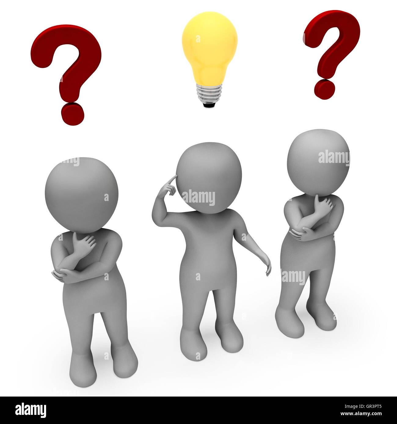 Lampadina del pensiero indicando pensarci e serrati spot 3D Rendering Foto Stock