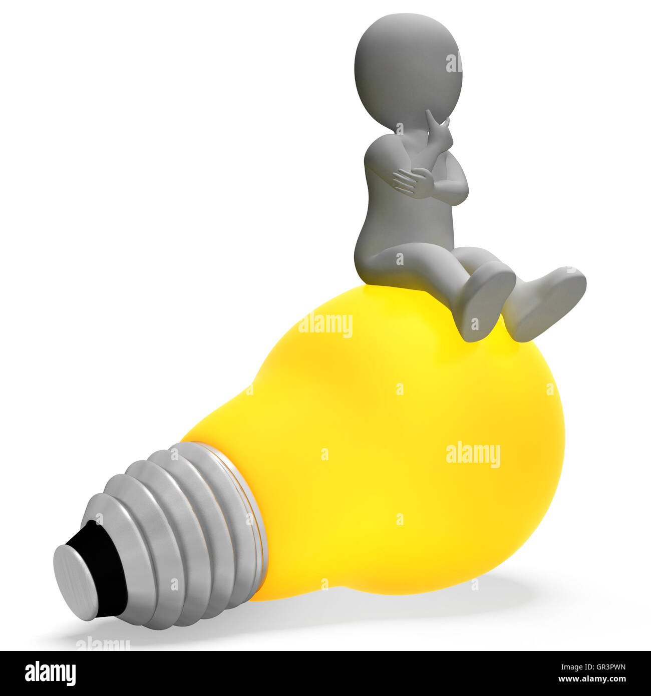 Lampadina di caratteri che indica pensarci e potenza 3D Rendering Foto Stock