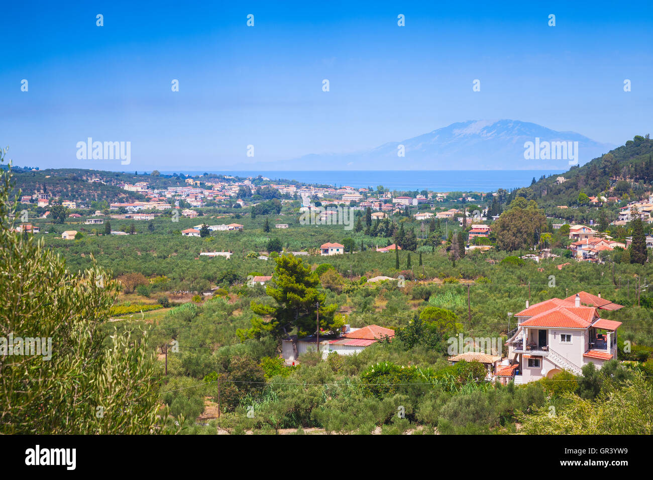 Estate costiera paesaggio rurale di Zante, isola greca nel Mar Ionio Foto Stock