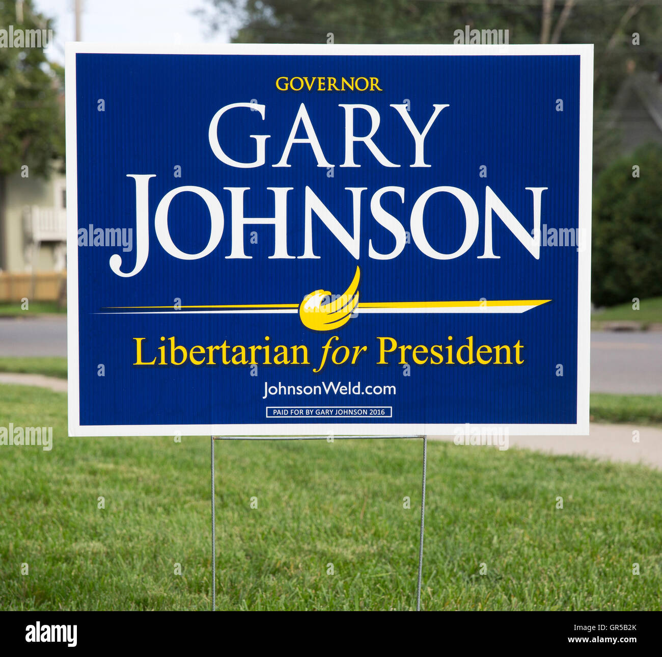 2016 yard segno per il candidato libertarian Gary Johnson per il presidente degli Stati Uniti. Gary Johnson è stato il 29th Governatore del New Mexico (1995-2003). Foto Stock