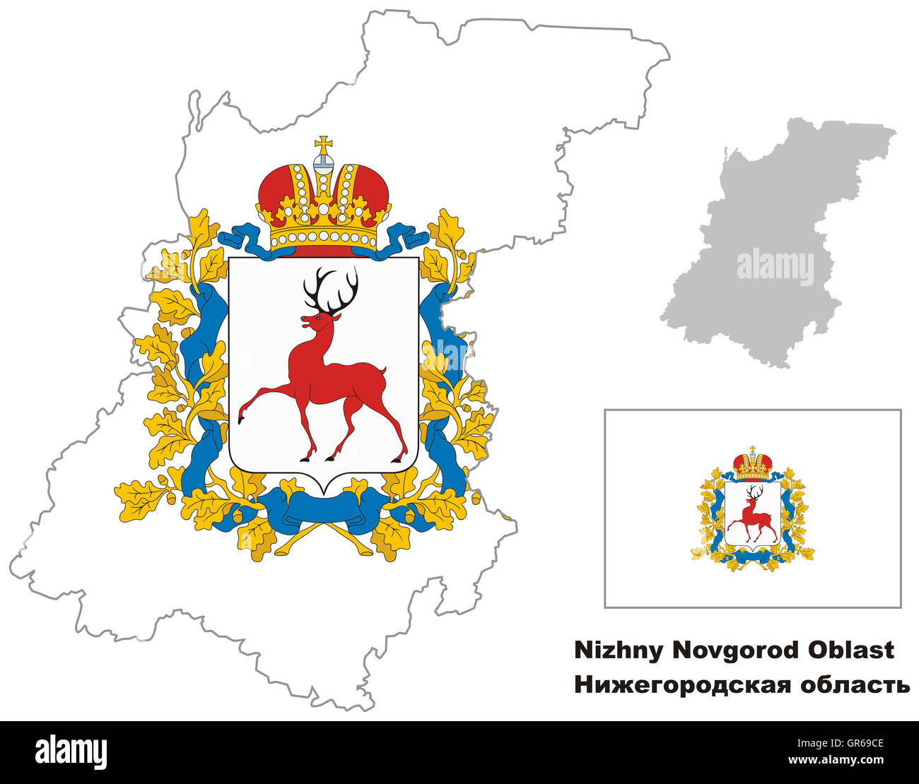 Mappa di contorno di Nizhny Novgorod Oblast di flag. Regioni della Russia. Illustrazione Vettoriale. Foto Stock