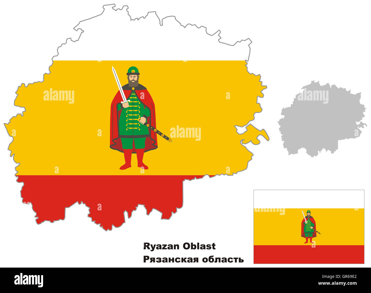 Mappa di contorno di Ryazan Oblast di flag. Regioni della Russia. Illustrazione Vettoriale. Foto Stock