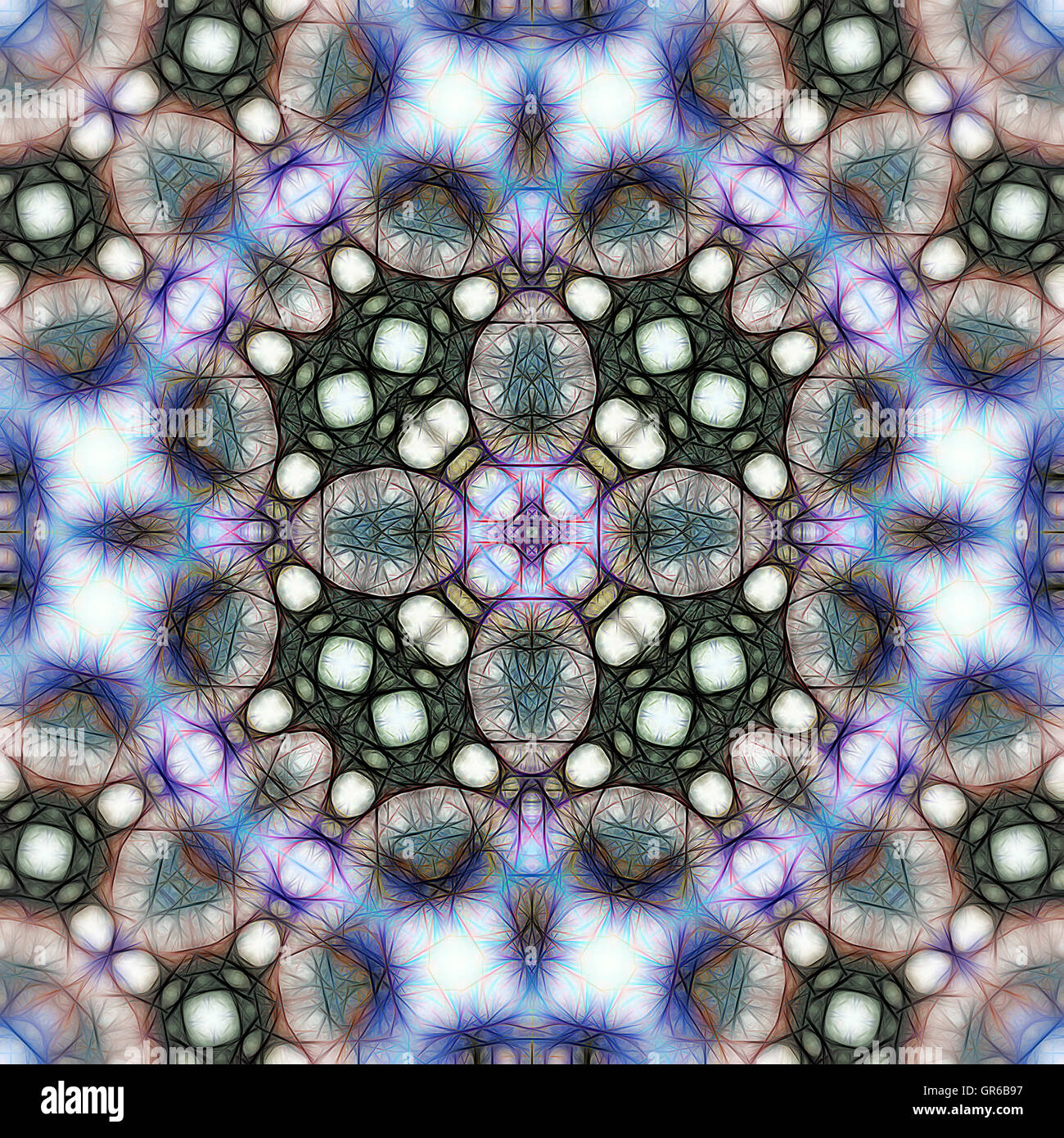 Digital collage astratto e tecnica di manipolazione. Abstract pattern seamless mosaico nei toni del blu. Foto Stock