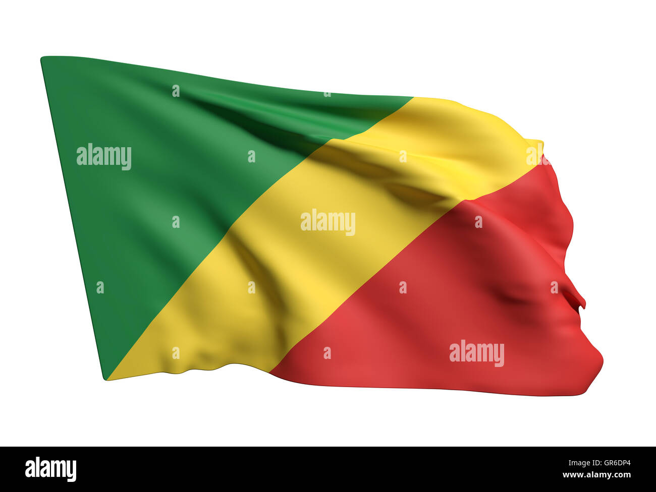 3D rendering della Repubblica del Congo bandiera sventola su sfondo bianco Foto Stock