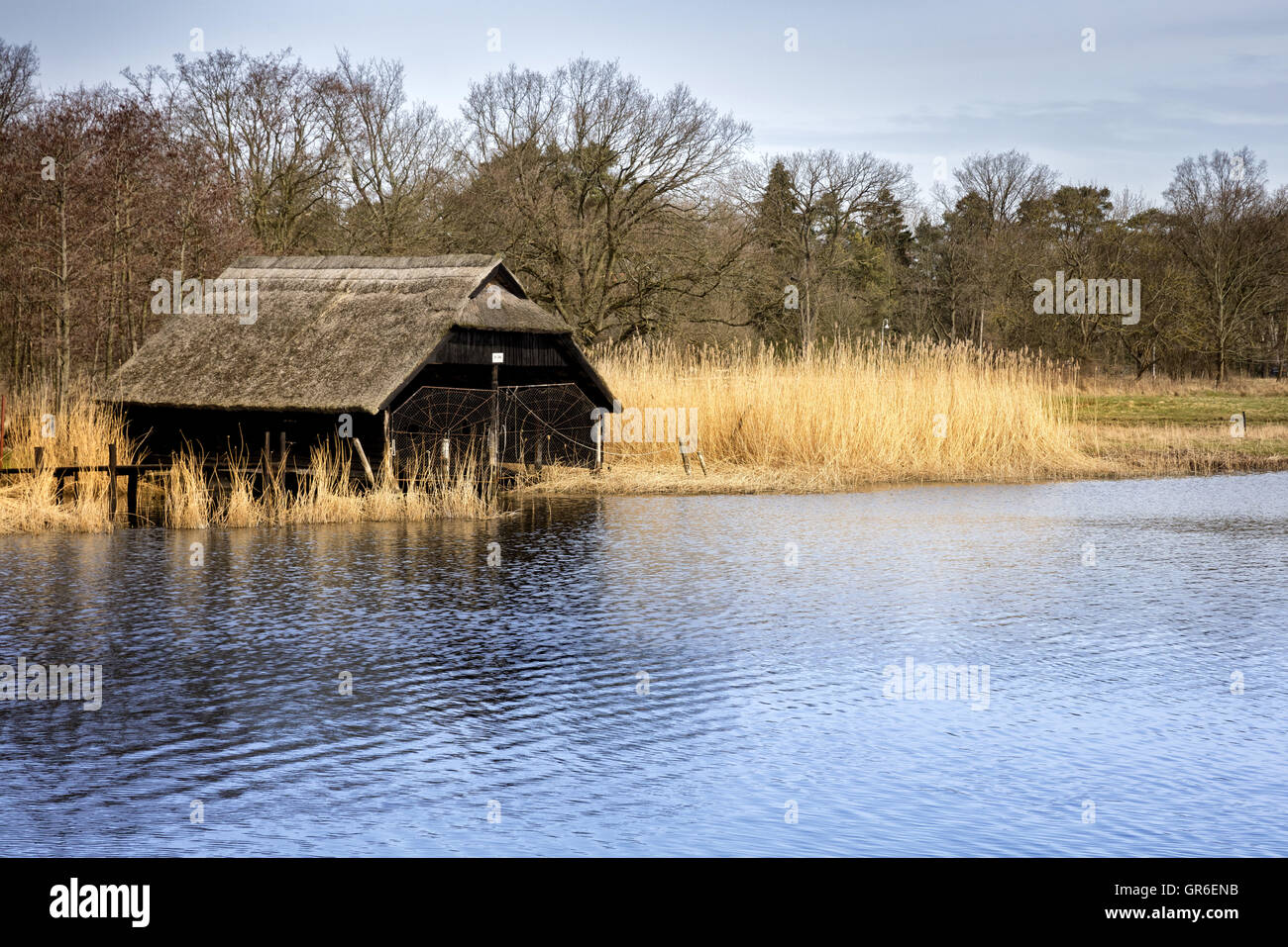 Boathouses sul lago Foto Stock