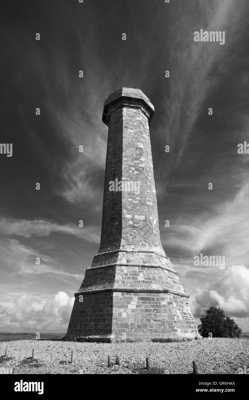 La Hardy Monument in nero fino nei pressi del villaggio di Portesham in Dorset, in memoria del vice ammiraglio sir Thomas Masterman Hardy, Foto Stock