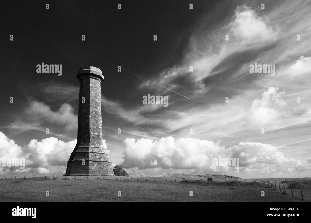 La Hardy Monument in nero fino nei pressi del villaggio di Portesham in Dorset, in memoria del vice ammiraglio sir Thomas Masterman Hardy, Foto Stock