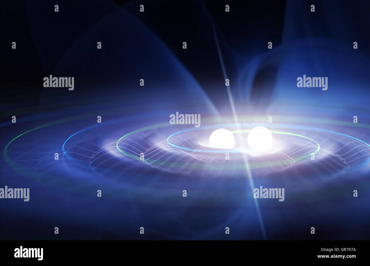 Le onde gravitazionali nel sistema binario Foto Stock