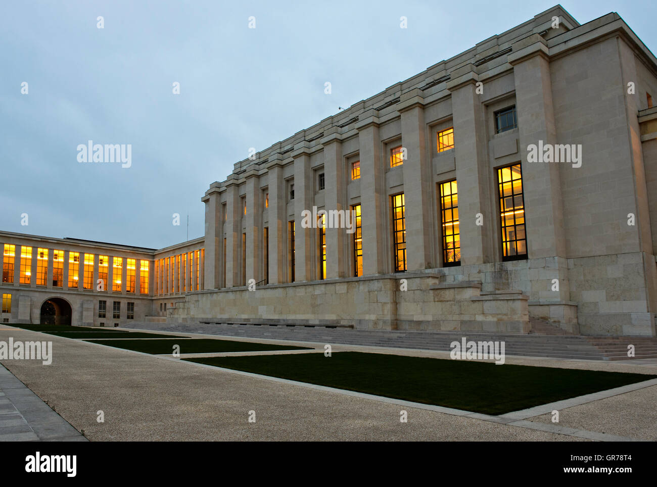 Edificio principale, il Palais des Nations, ONU, Ginevra, Svizzera Foto Stock