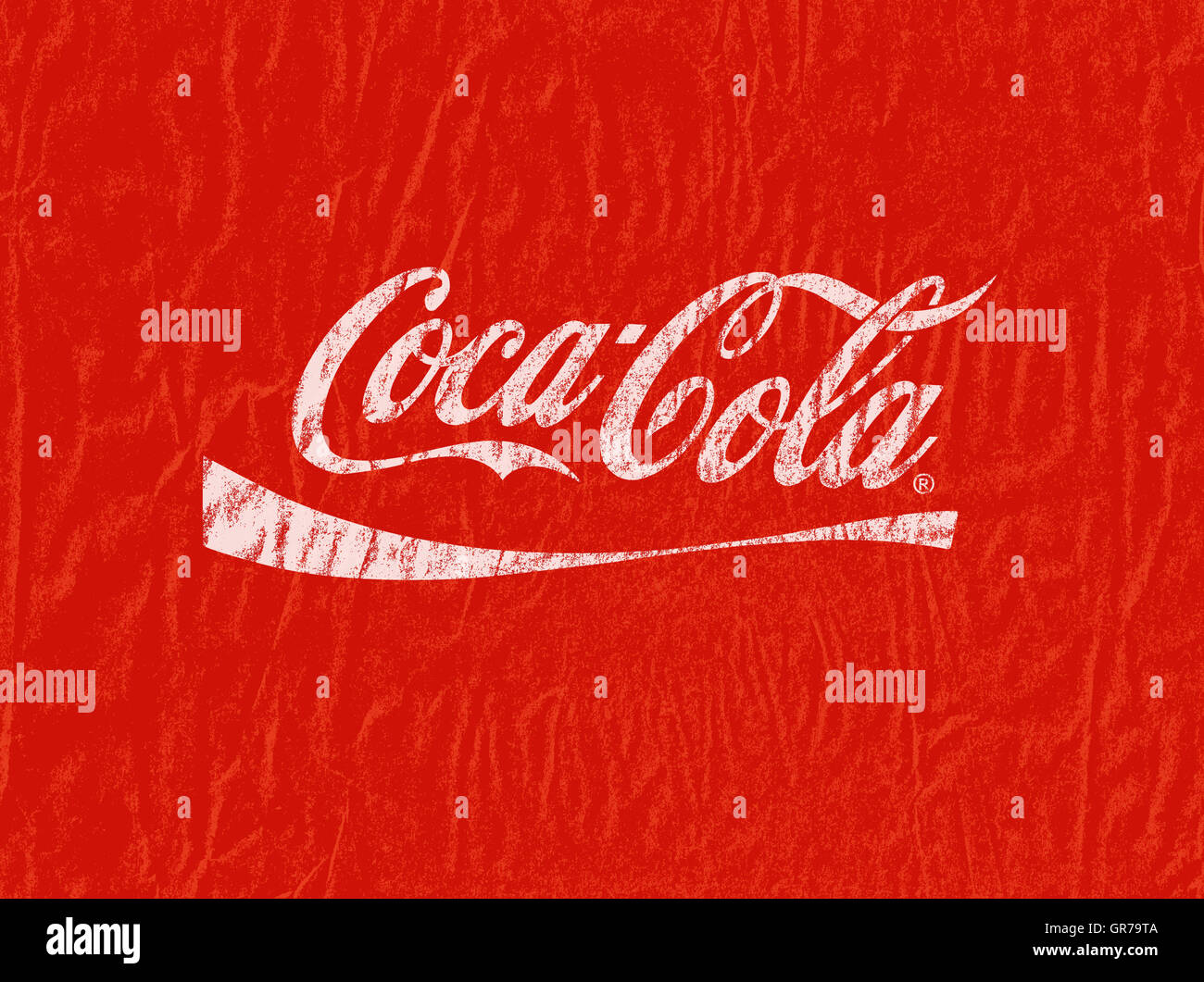Illustrazione di una schifezza, incrinato il vecchio segno di Coca Cola sul malandato Sfondo rosso Foto Stock