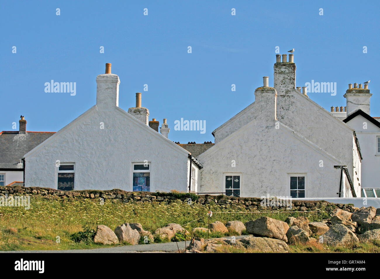 Land S End, Cornwall, tipiche case in Southwest England, Regno Unito Foto Stock
