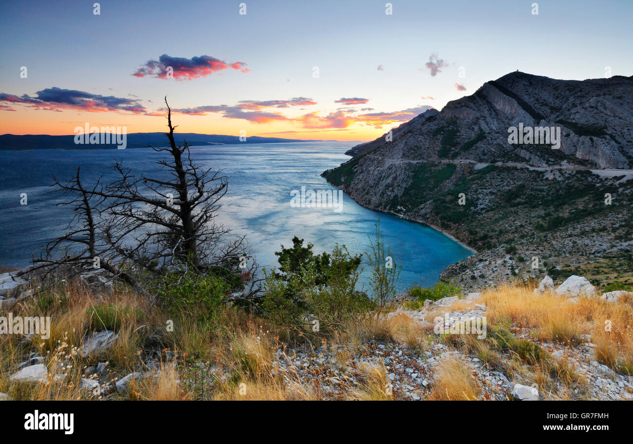 Tramonto in Dalmazia, Riviera di Makarska, Croazia Foto Stock