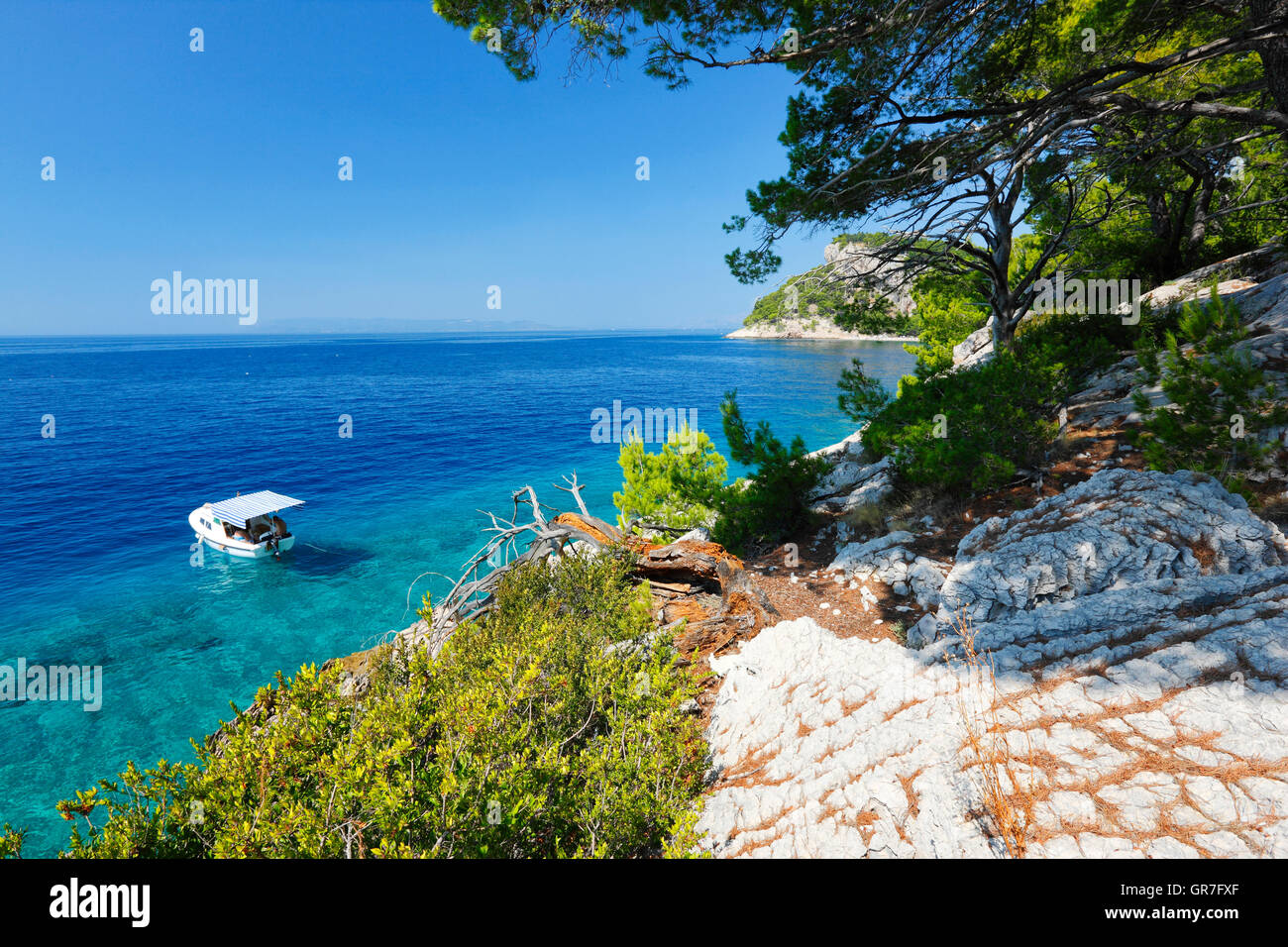 Bella spiaggia di tutta la Riviera di Makarska Tucepi, Dalmazia Foto Stock