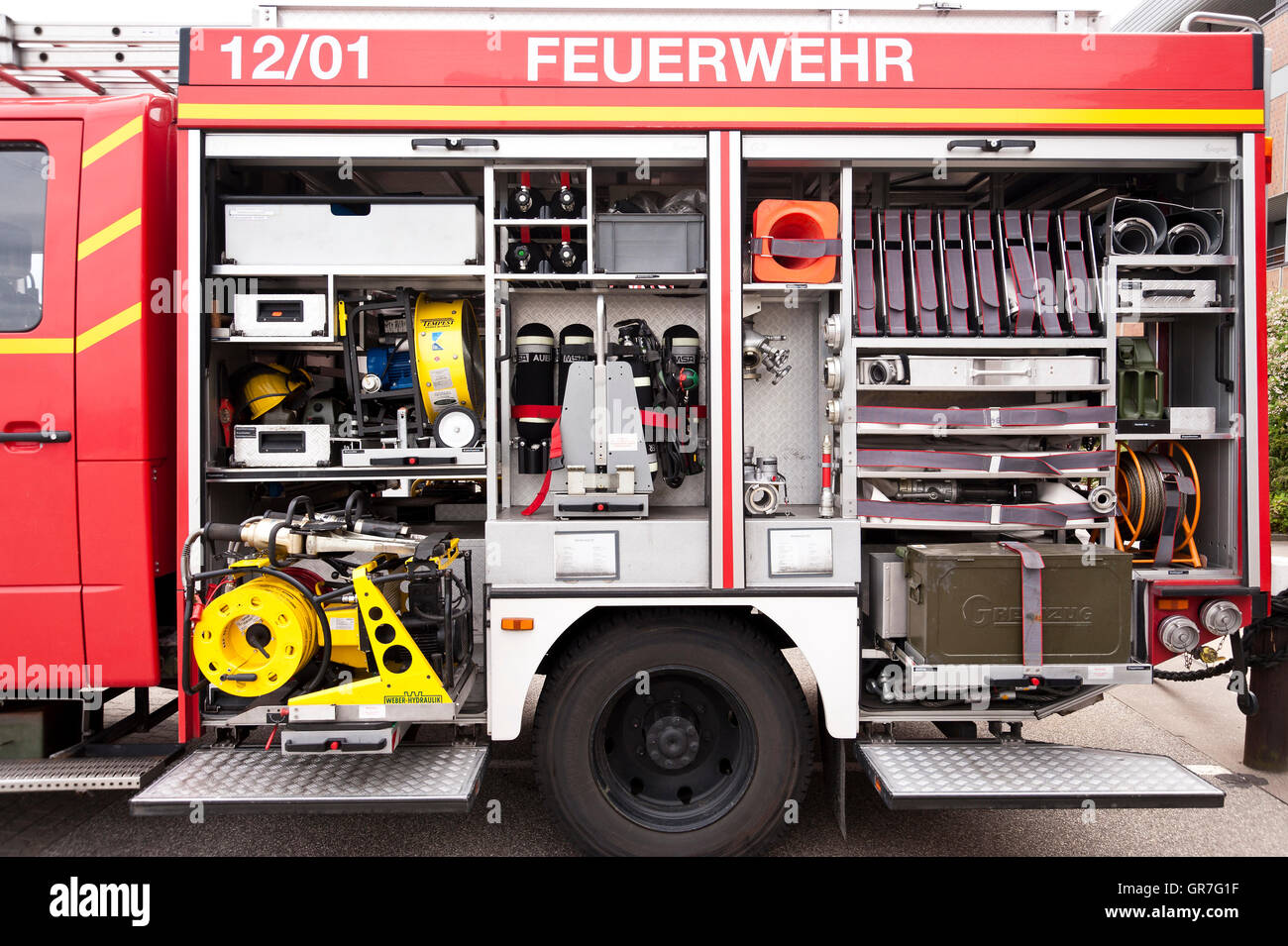 Il tedesco camion dei pompieri Foto Stock