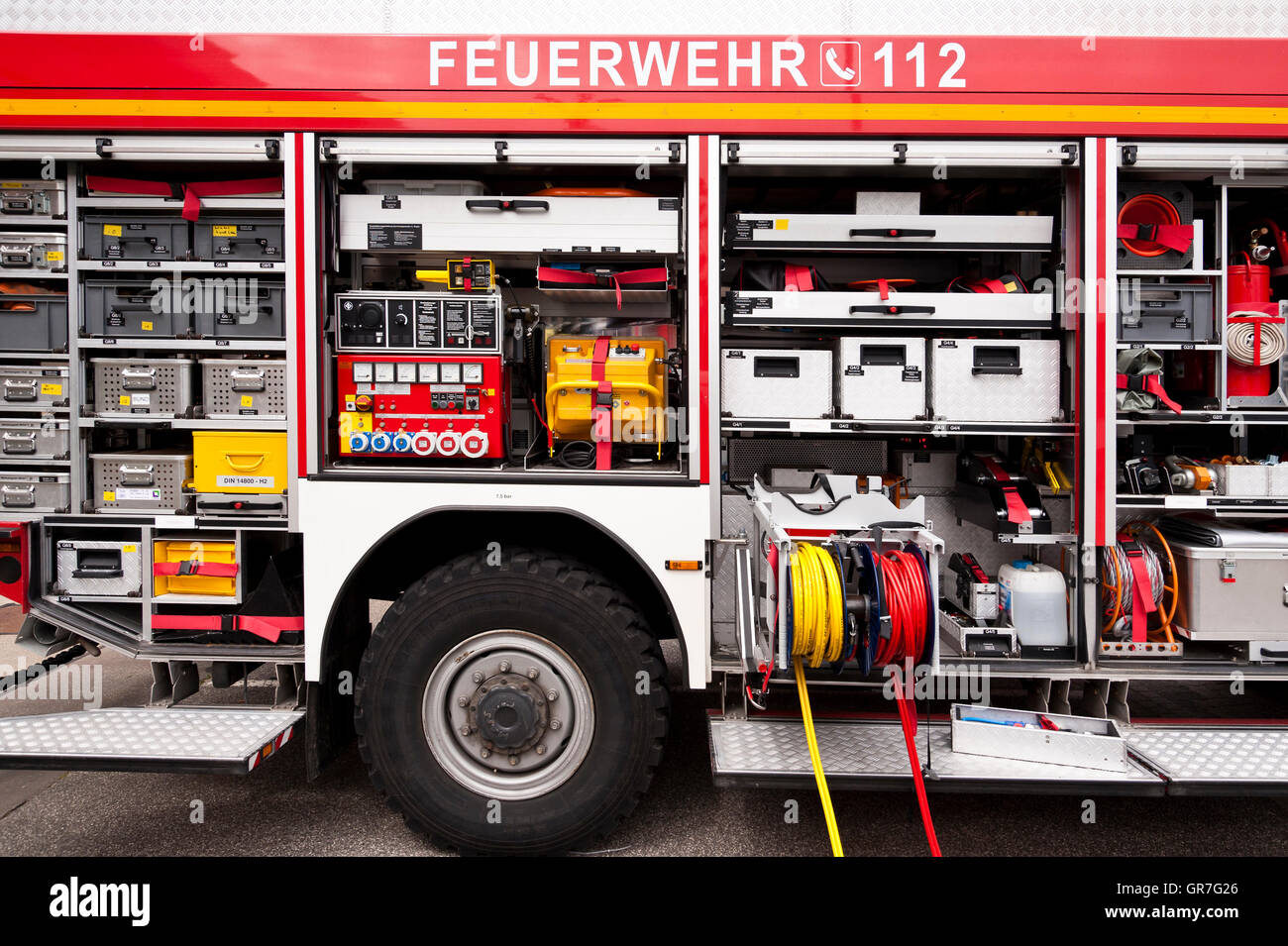 Il tedesco camion dei pompieri Foto Stock