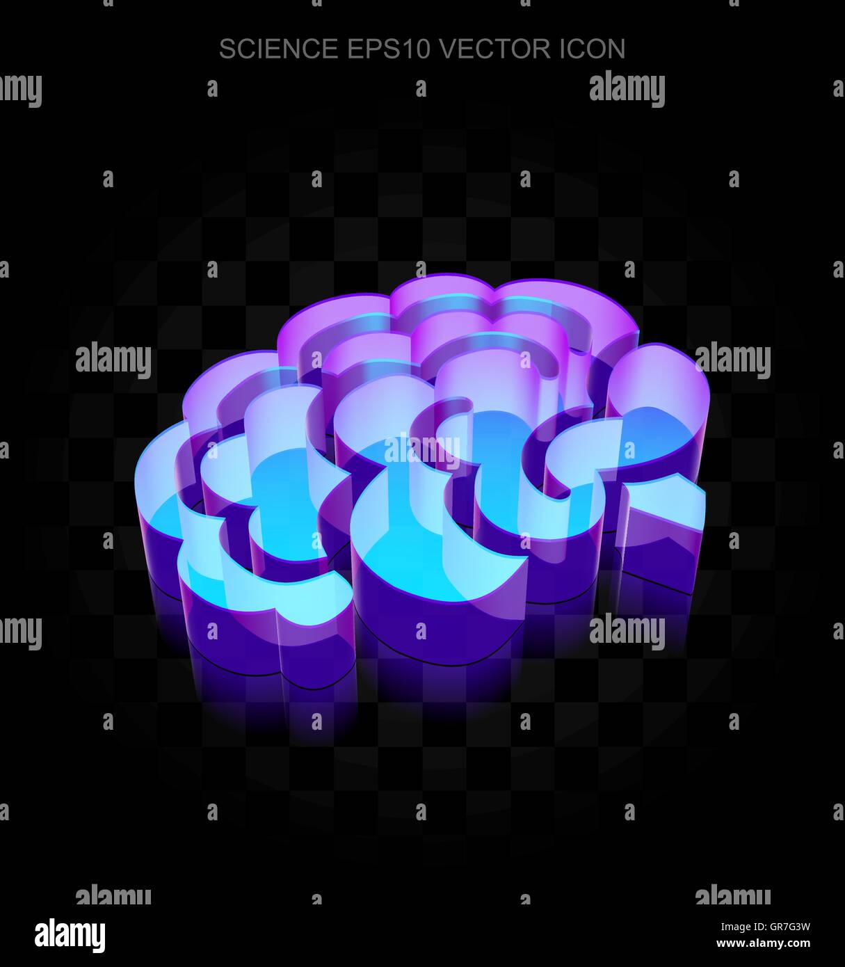 Icona della scienza: 3d neon cervello incandescente di vetro, EPS vettore 10. Illustrazione Vettoriale