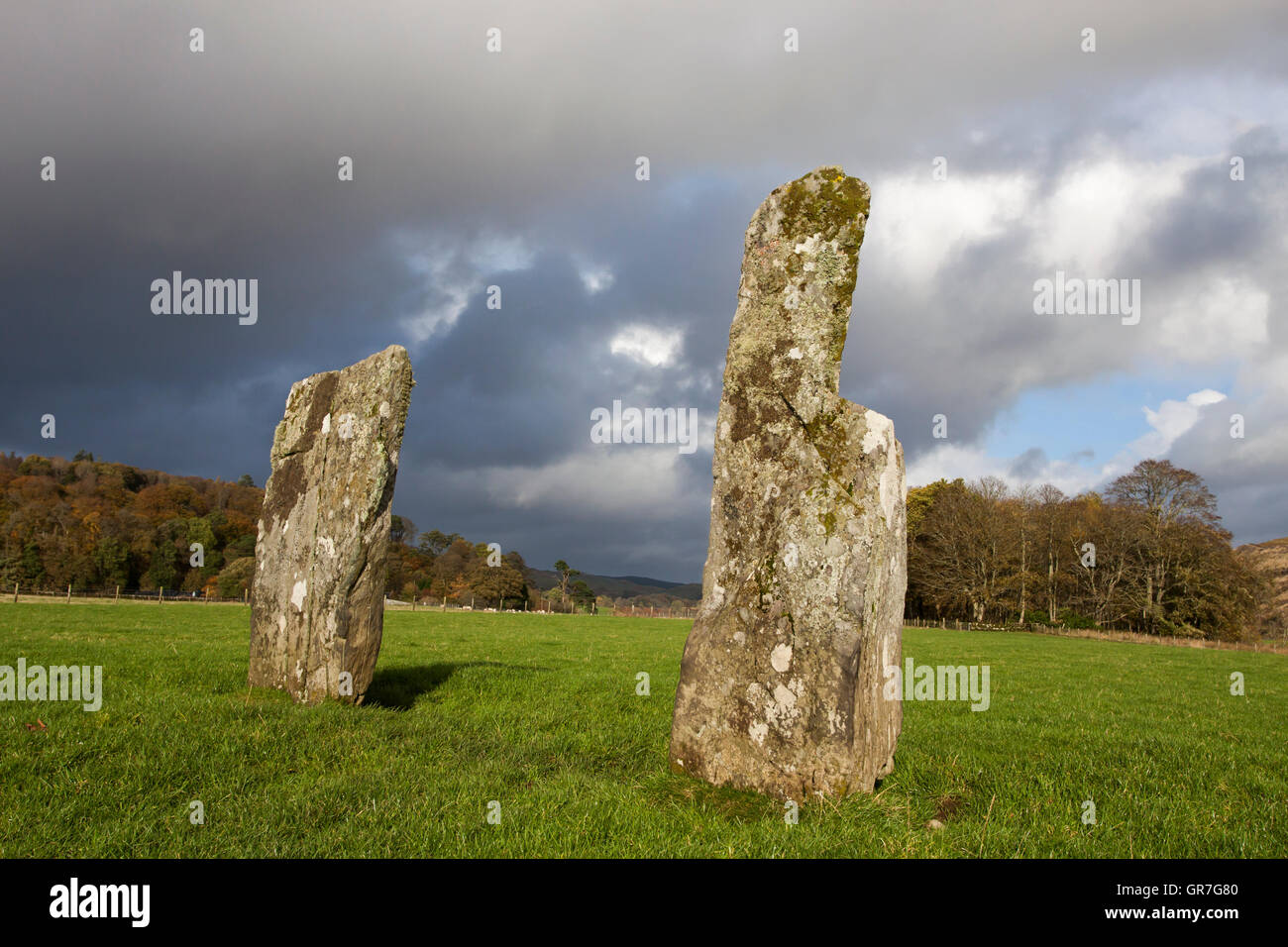 Pietre in piedi in Kilmartin Glen, Argyll and Bute, Scotland, Regno Unito Foto Stock