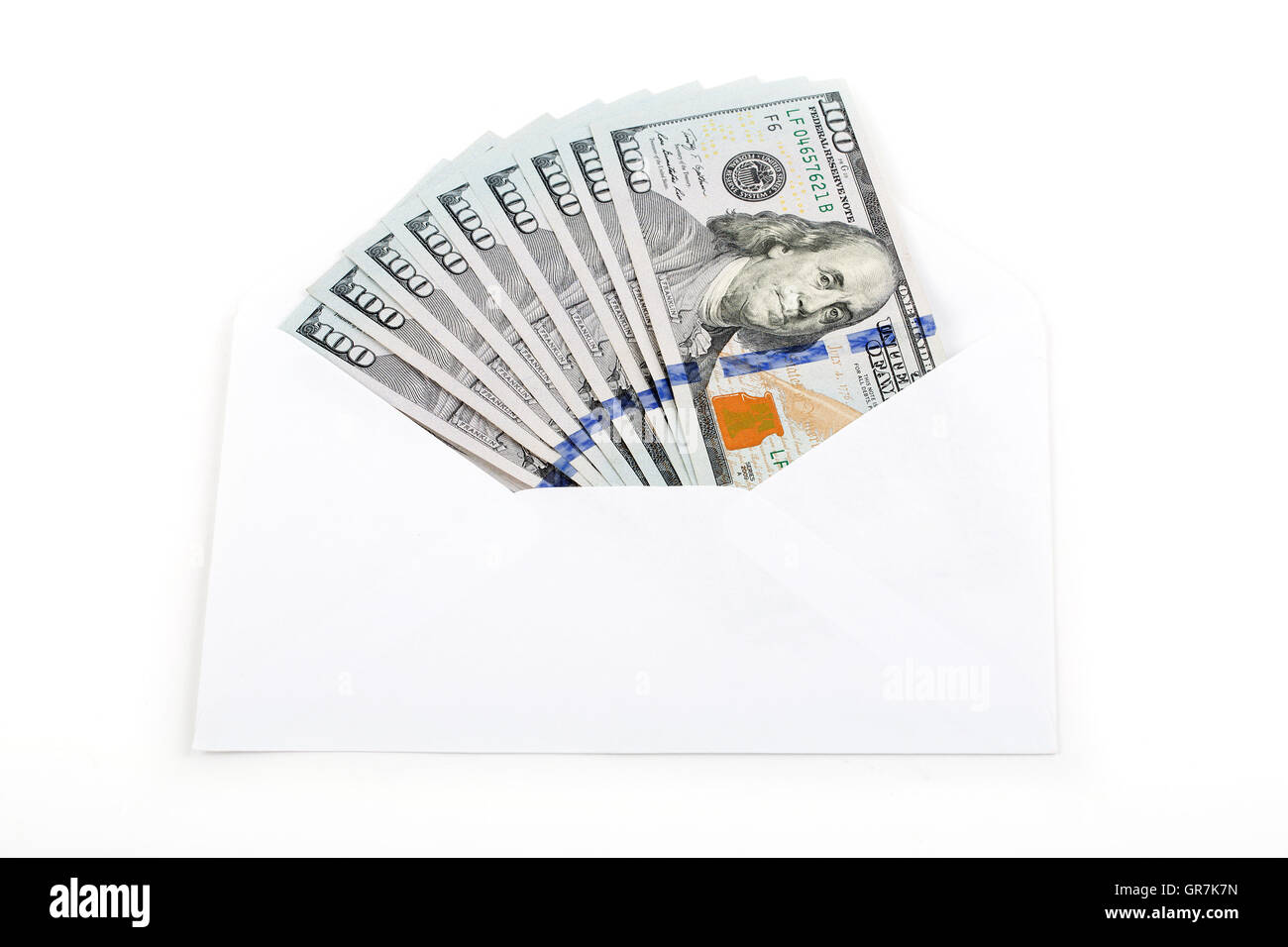 Dollari americani in una busta bianca Foto Stock