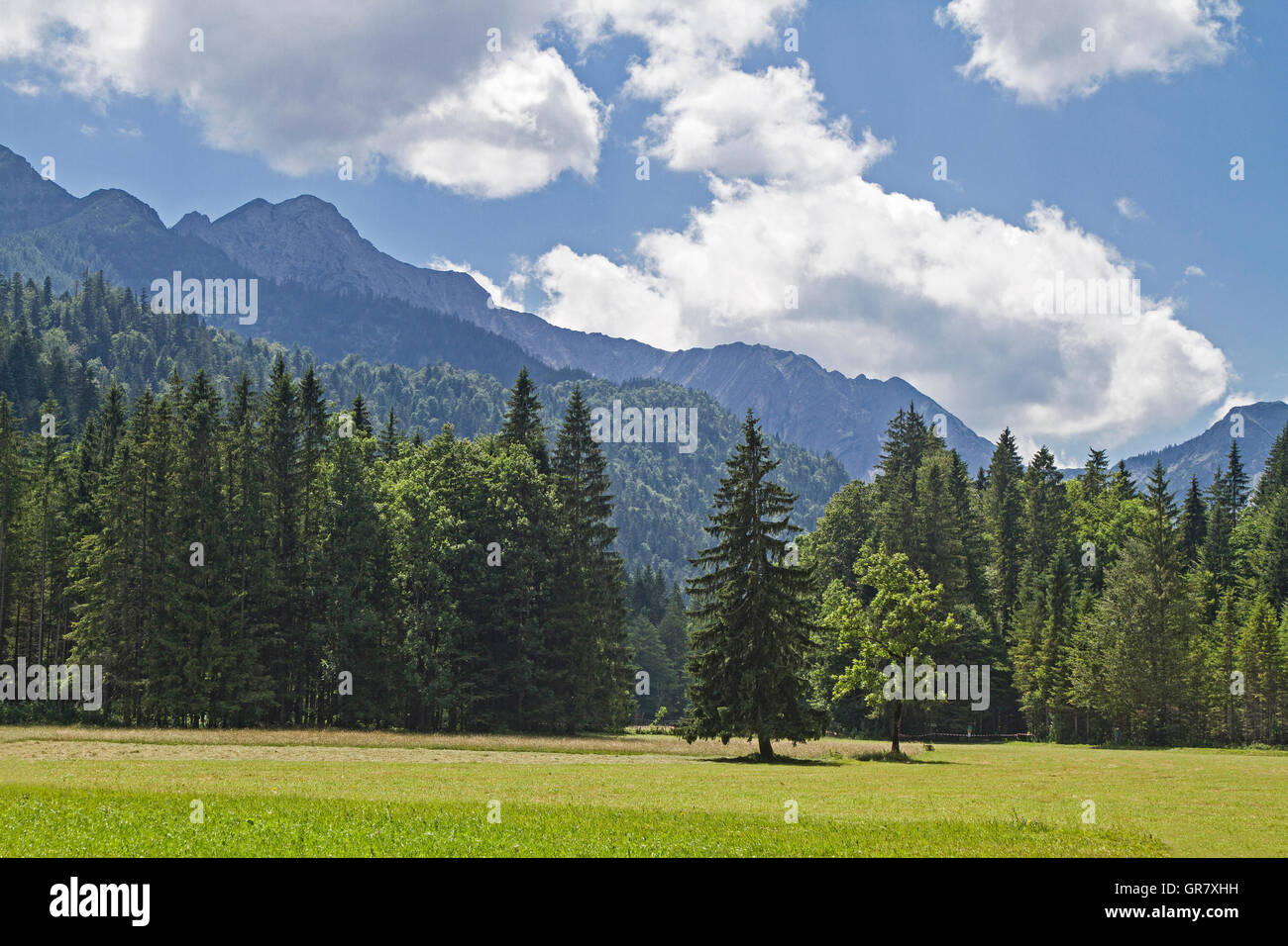 Cercando di Acher Valley alla tirolese confine bavarese con Sonnwendjoch Foto Stock