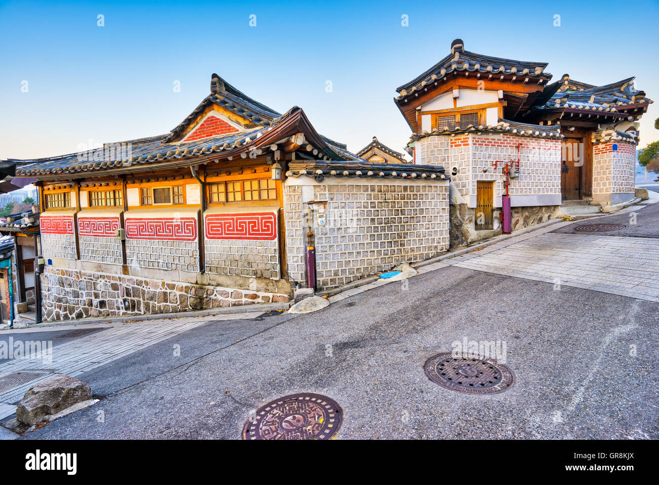 Bukchon Hanok il vecchio villaggio di Seoul, Corea del Sud. Foto Stock