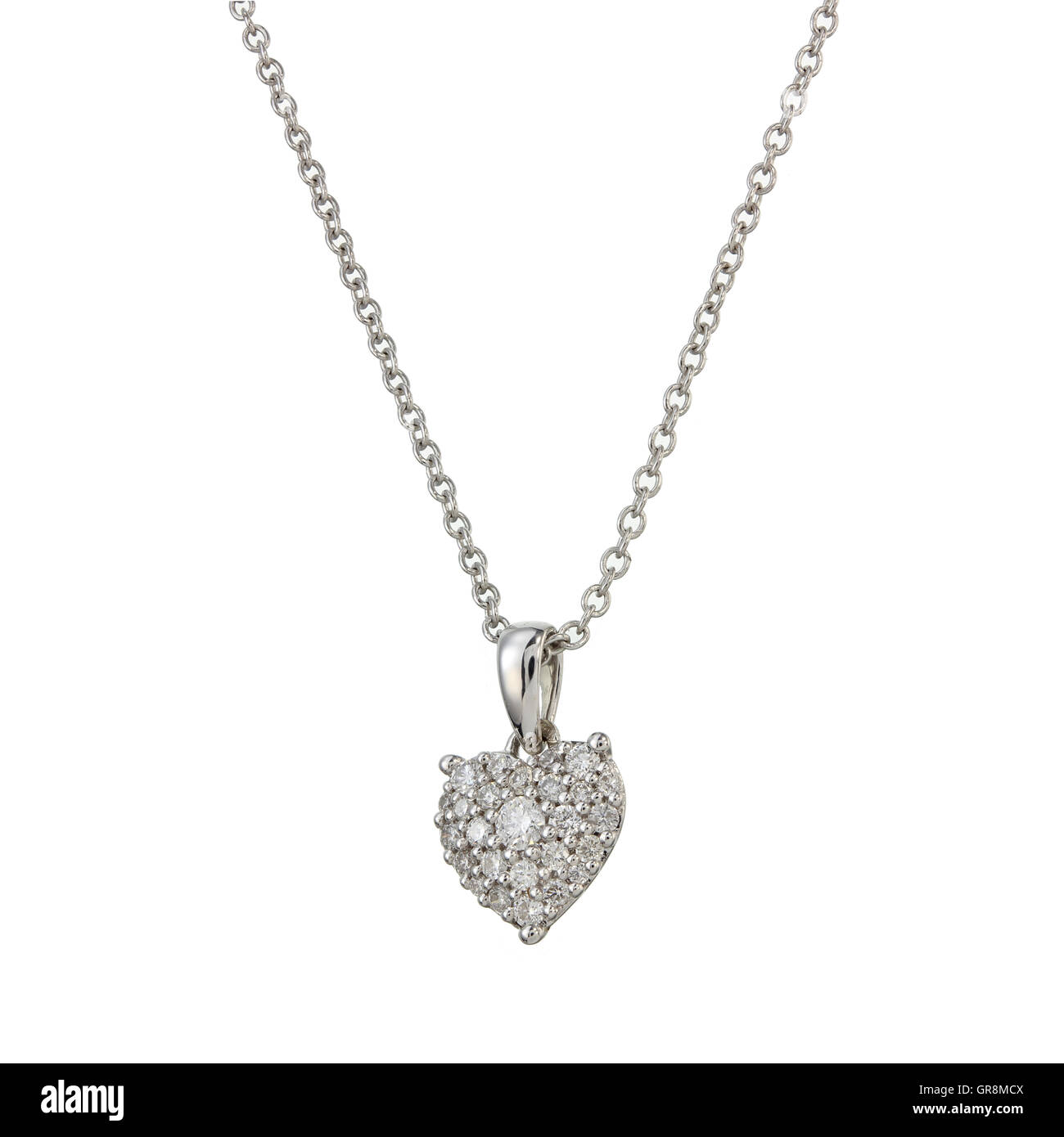 Oro bianco Catena con pendente a forma di cuore Foto Stock