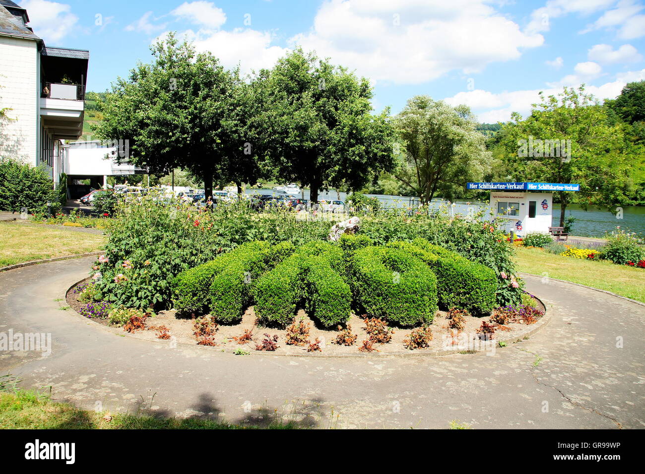 Area giardino Kröv con taglio di legno di bosso per nomi di luogo Foto Stock