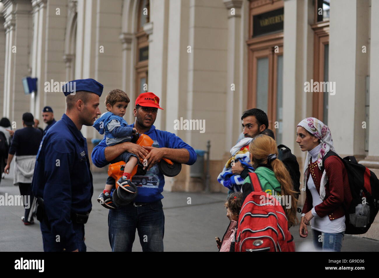 Rifugiati siriano alla Stazione Keleti a Budapest Foto Stock
