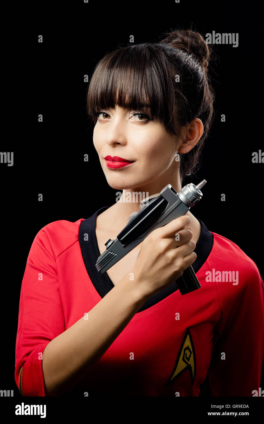 Star Trek trekkie vestito in serie originale 1967 costume con phaser originale Foto Stock