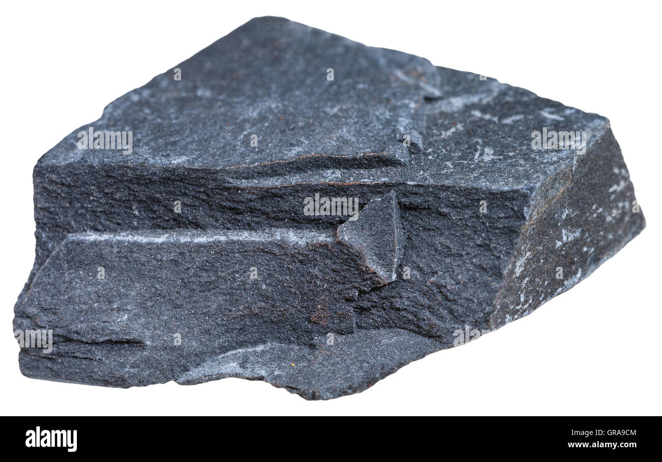 Le riprese in modalità macro di roccia sedimentaria esemplari - minerale di argillite isolati su sfondo bianco Foto Stock