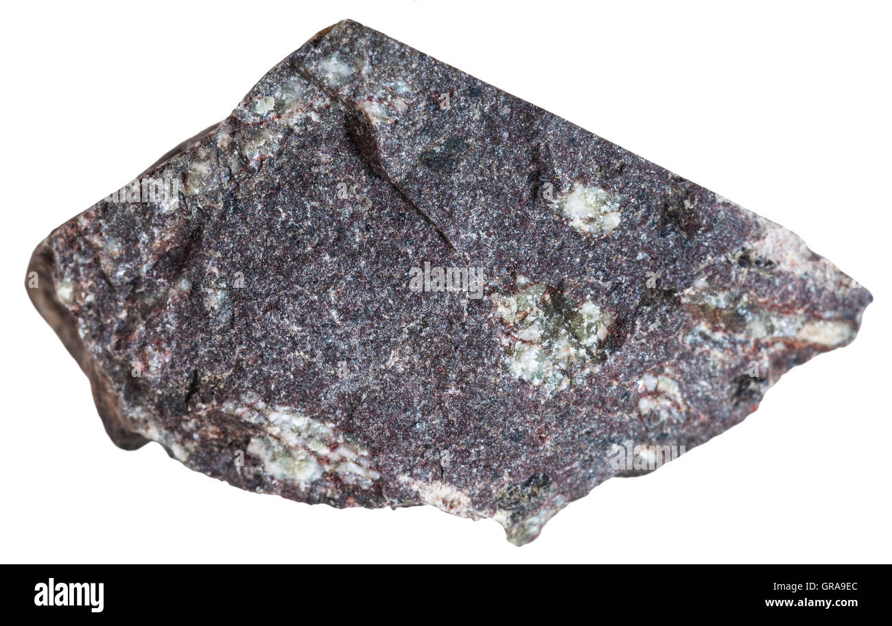 Le riprese in modalità macro della roccia ignea esemplari - porfido basalto (basalto porphyrite minerali isolati su sfondo bianco Foto Stock
