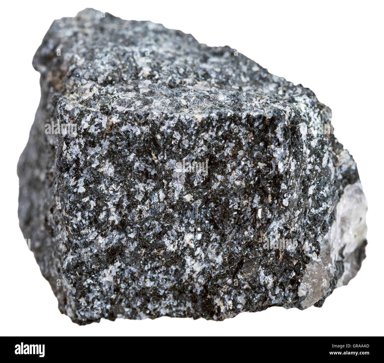 Le riprese in modalità macro di rocce metamorfiche esemplari - pietra Amphibolite isolati su sfondo bianco Foto Stock