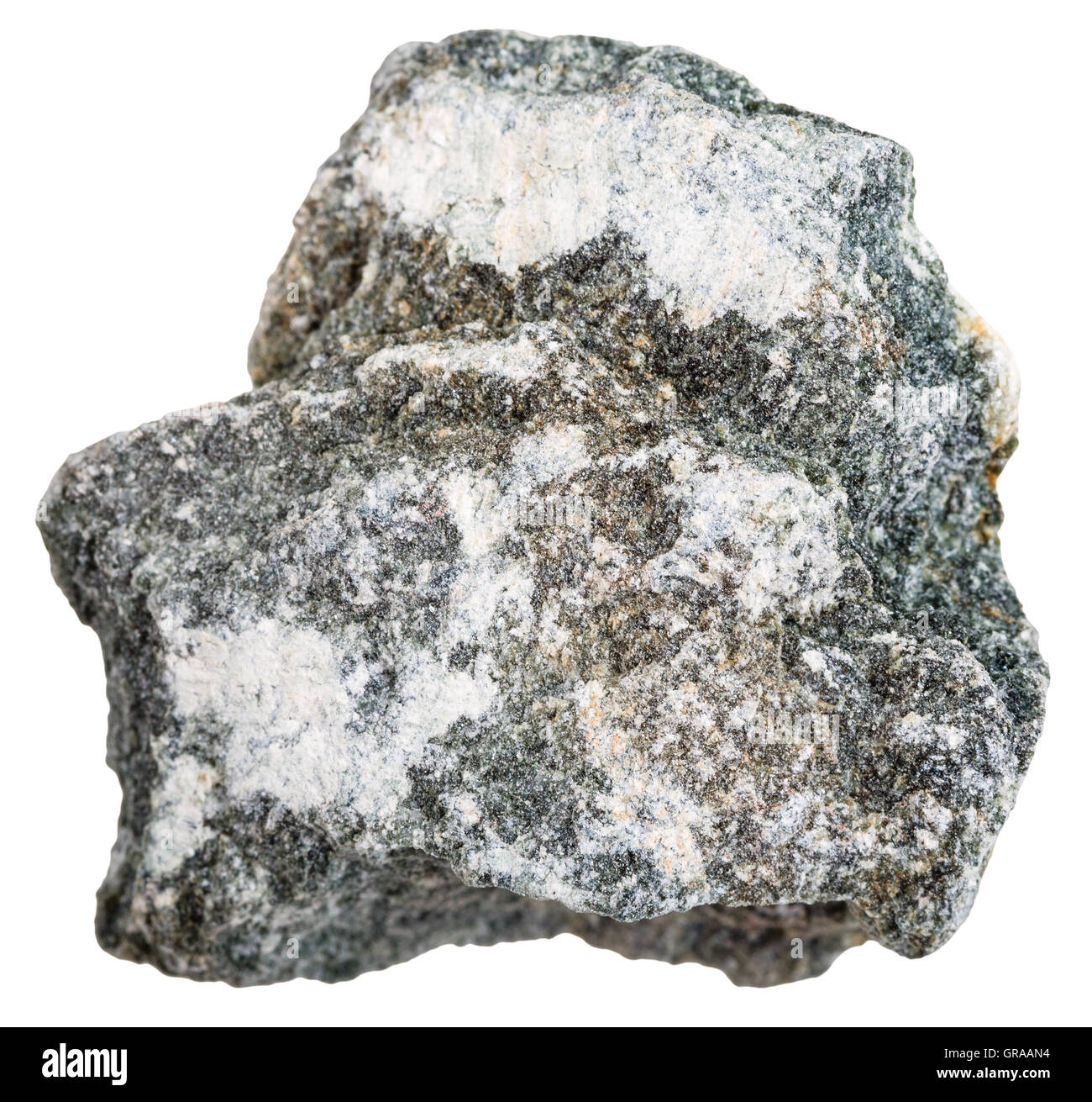 Le riprese in modalità macro di rocce metamorfiche esemplari - La pietra ollare (steatite, soaprock minerali isolati su sfondo bianco Foto Stock
