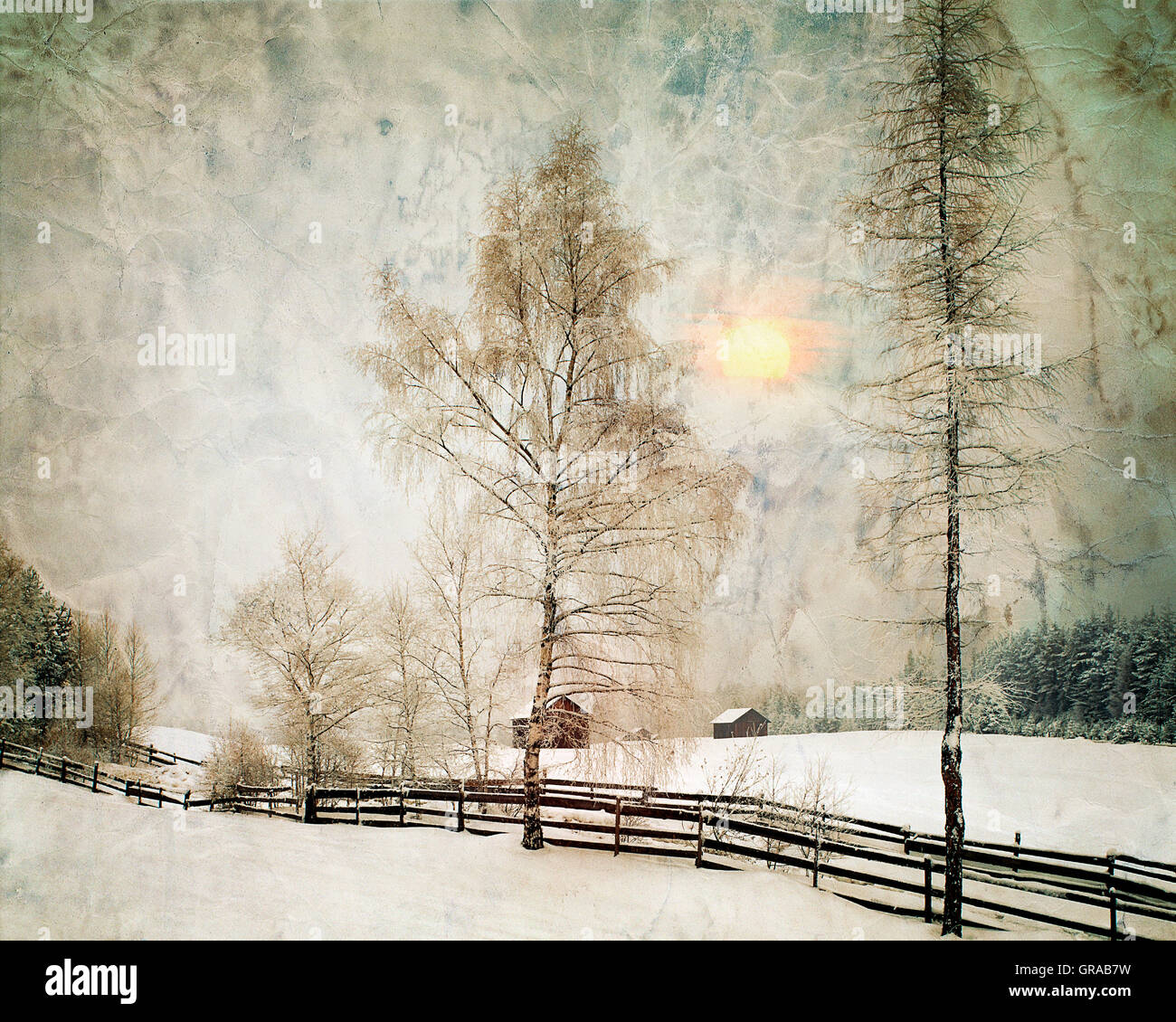 Arte digitale: Winterscene vicino a Obernberg, Tirolo, Austria Foto Stock