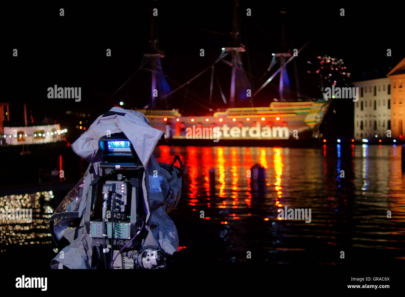 Fotocamera scatti sulla vecchia nave Amsterdam Foto Stock