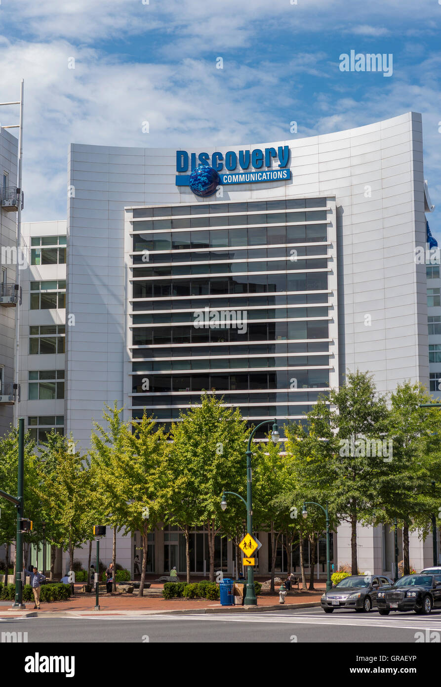 SILVER SPRING, MARYLAND, Stati Uniti d'America - Discovery Communications building, Georgia Avenue, centro di Silver Spring. Foto Stock