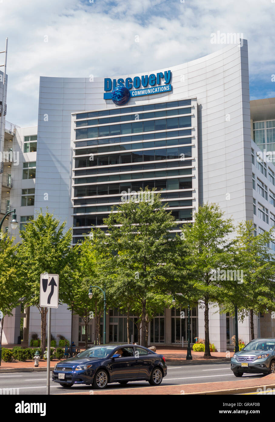 SILVER SPRING, MARYLAND, Stati Uniti d'America - Discovery Communications building, centro di Silver Spring. Foto Stock