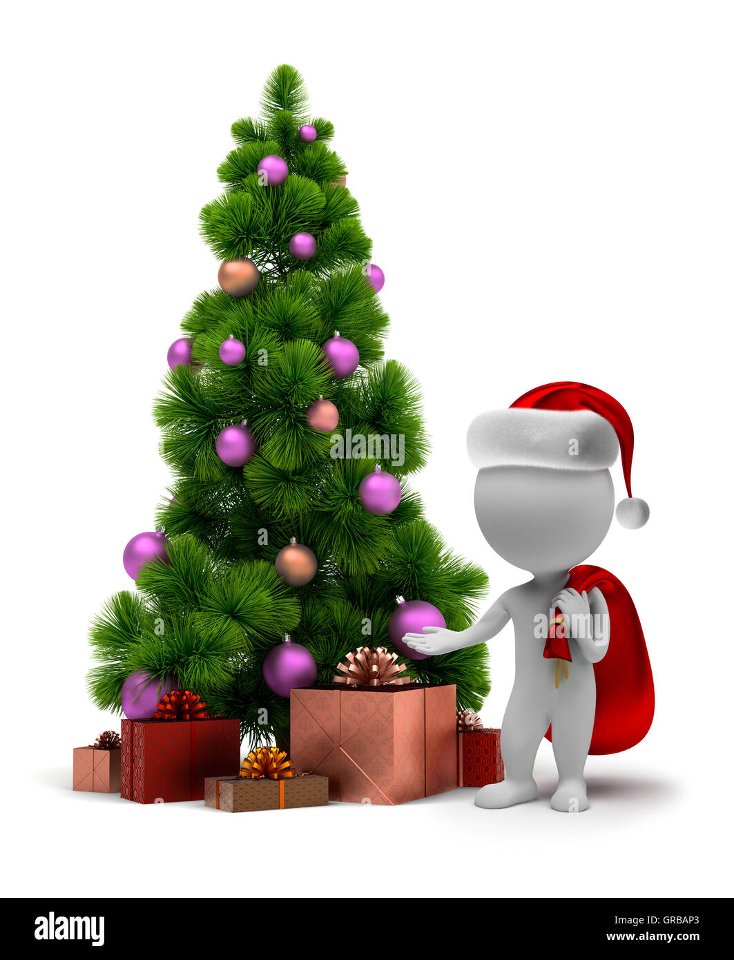 3d piccolo popolo - Santa e un albero di Natale Foto Stock