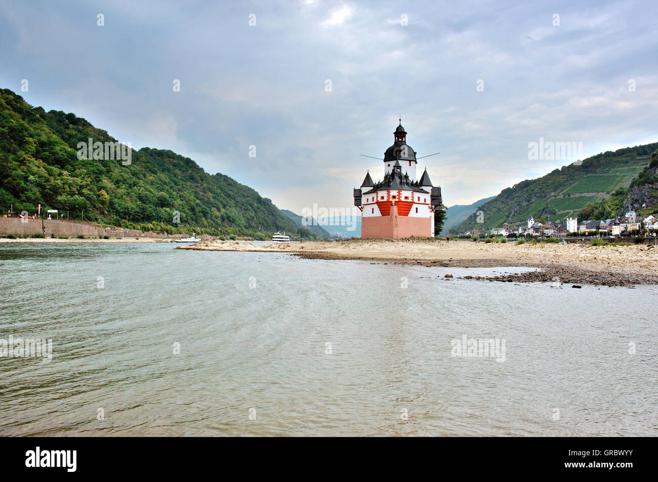 Il castello Pfalzgrafenstein, come una nave nel Reno, Valle del Reno superiore e centrale, Germania Foto Stock