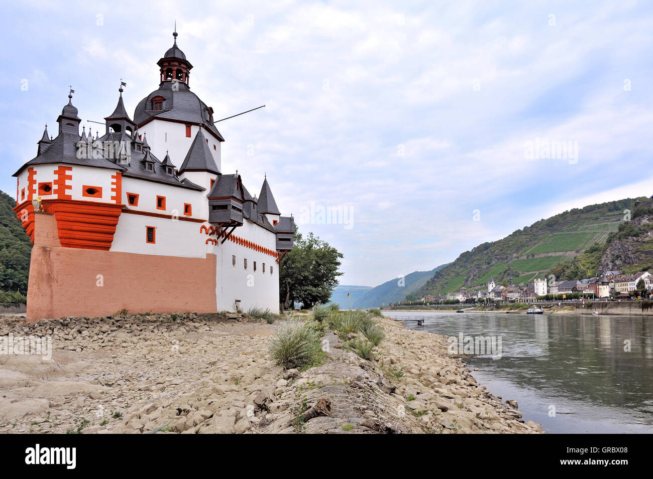 Il castello Pfalzgrafenstein, come una nave nel Reno, Valle del Reno superiore e centrale, Germania Foto Stock