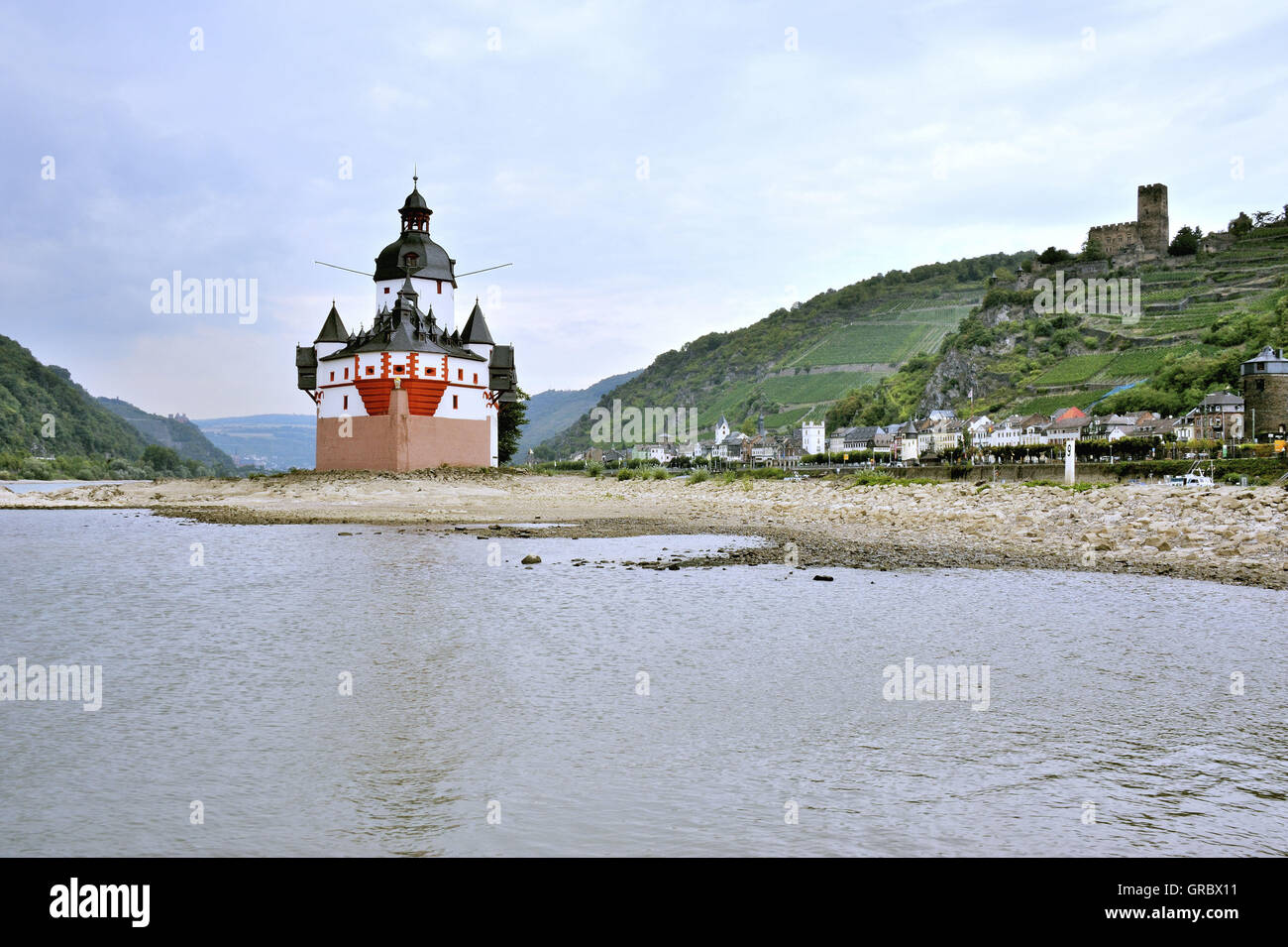 Il castello Pfalzgrafenstein, come una nave nel Reno, Valle del Reno superiore e centrale, Germania Foto Stock