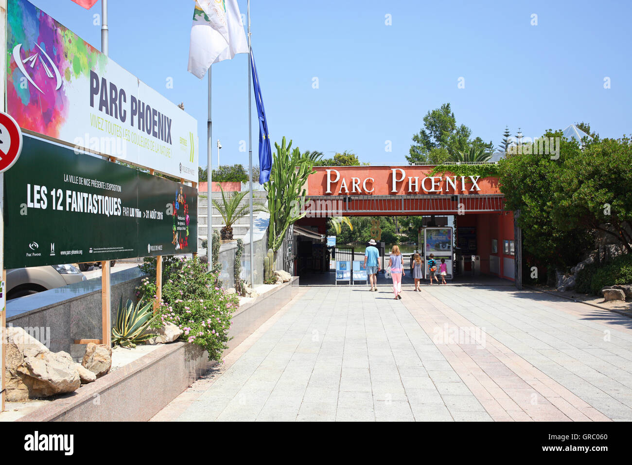 Entrata al Parc Phoenix, Nizza Francia Foto Stock