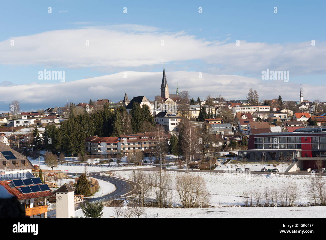 Vista invernale della cittadina di Bad Leonfelden in Austria Superiore Foto Stock