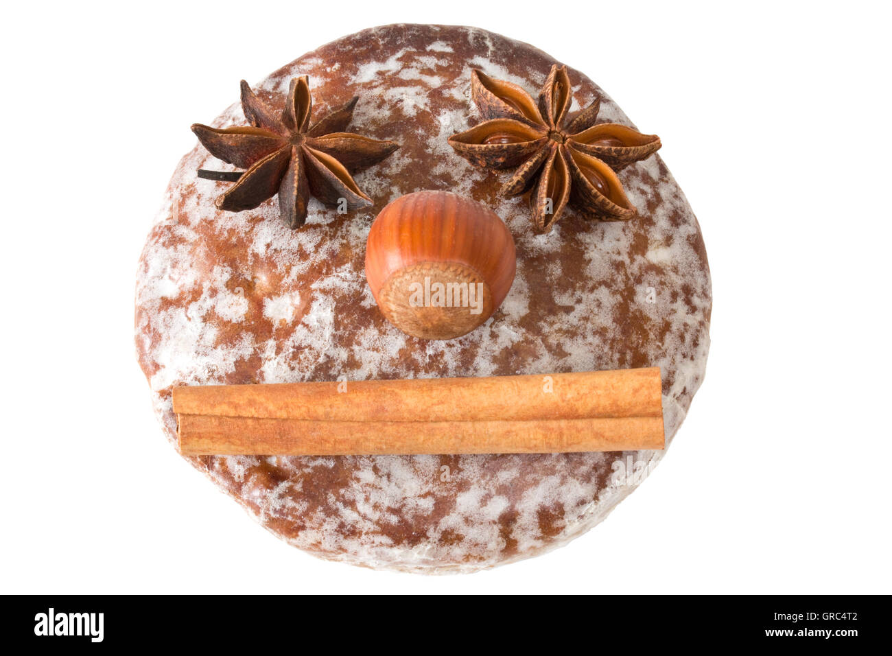 Round Gingerbread con la faccia di cottura Ingredienti Foto Stock