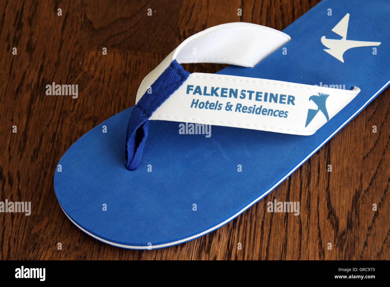 Il flip flop con emblema aziendale Falkensteiner Foto Stock