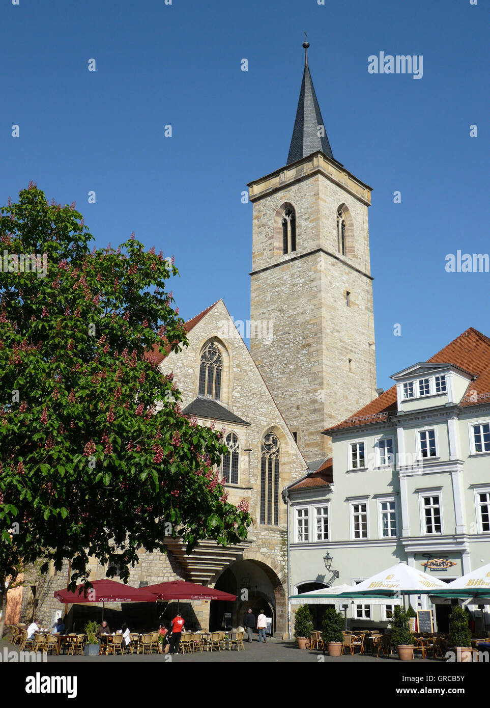 Aegidienkirche, a Wenigemarkt, con accesso a Kraemerbruecke, Erfurt, Turingia, Germania, Europa Foto Stock