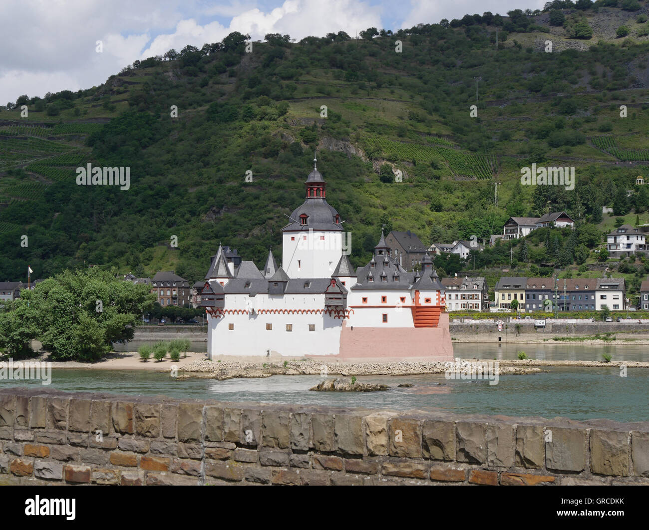 Il castello Pfalzgrafenstein sull isola di Falkenau nel Reno, precedentemente noto come un castello di pedaggio nella valle del Reno superiore e centrale, chiamato anche Pfalz Bei Kaub Foto Stock
