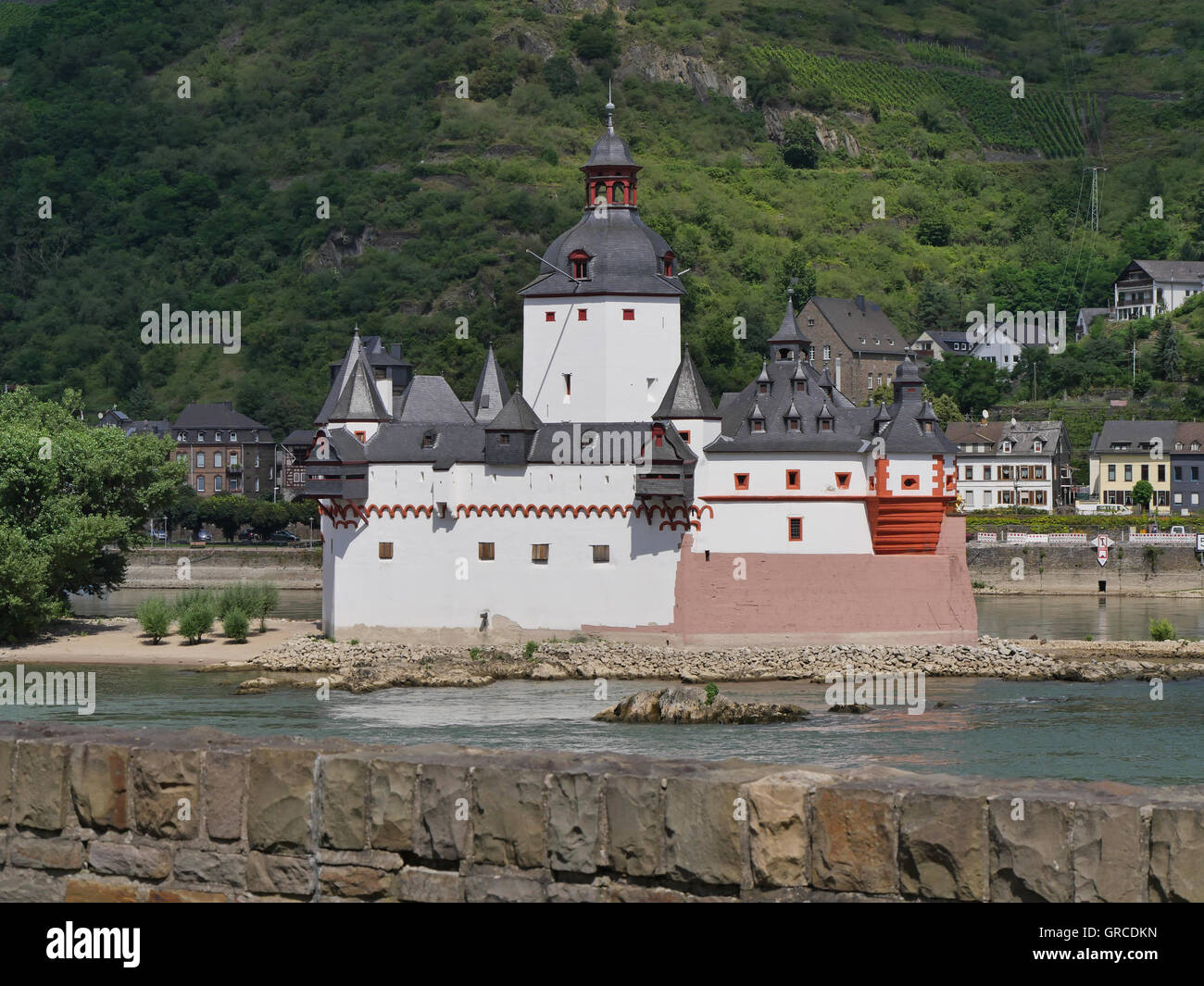 Il castello Pfalzgrafenstein sull isola di Falkenau nel Reno, precedentemente noto come un castello di pedaggio nella valle del Reno superiore e centrale, chiamato anche Pfalz Bei Kaub Foto Stock