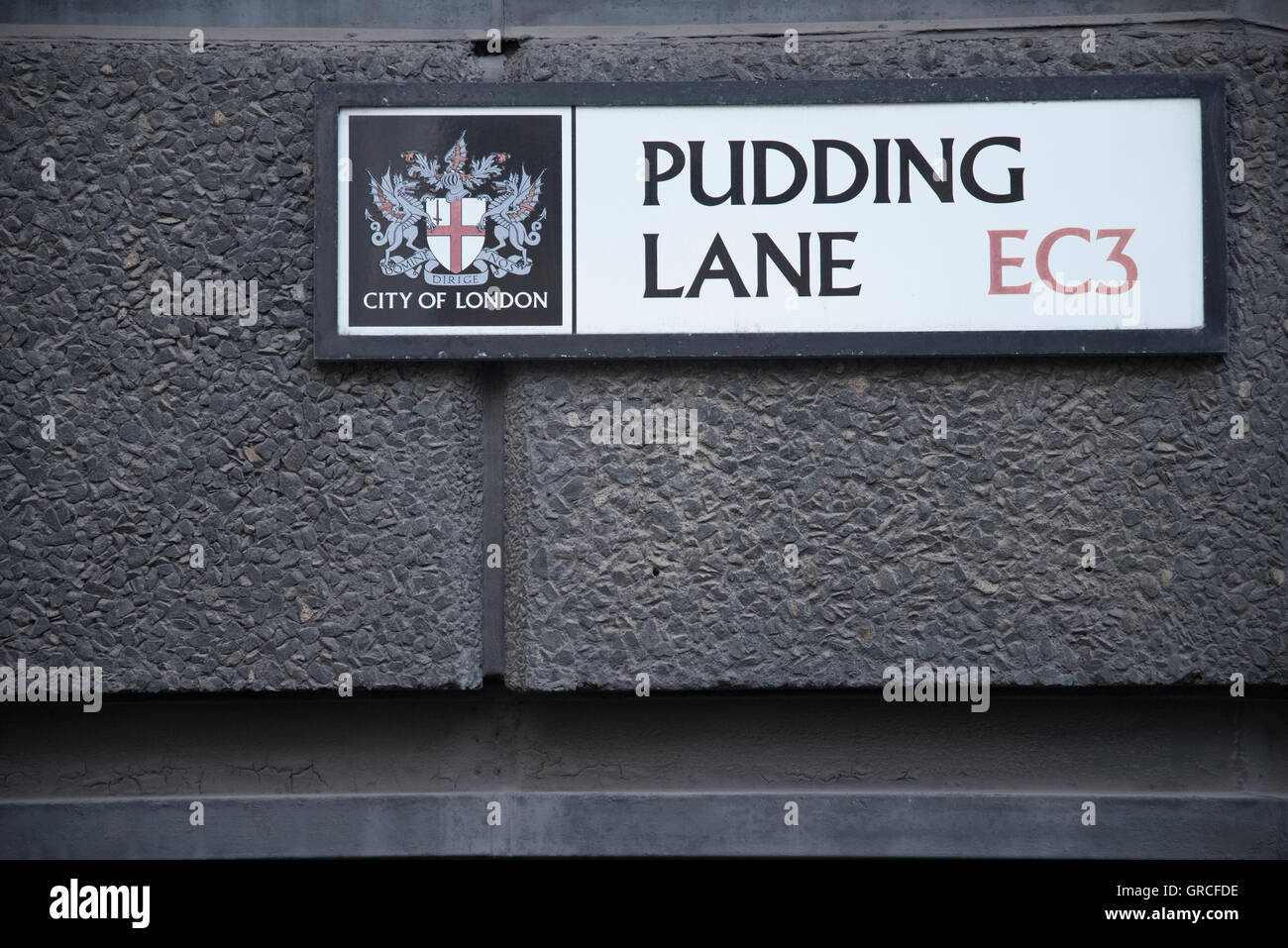 Pudding Lane, Street marcatore, sito del panificio che è iniziato il Grande Incendio di Londra. Foto Stock