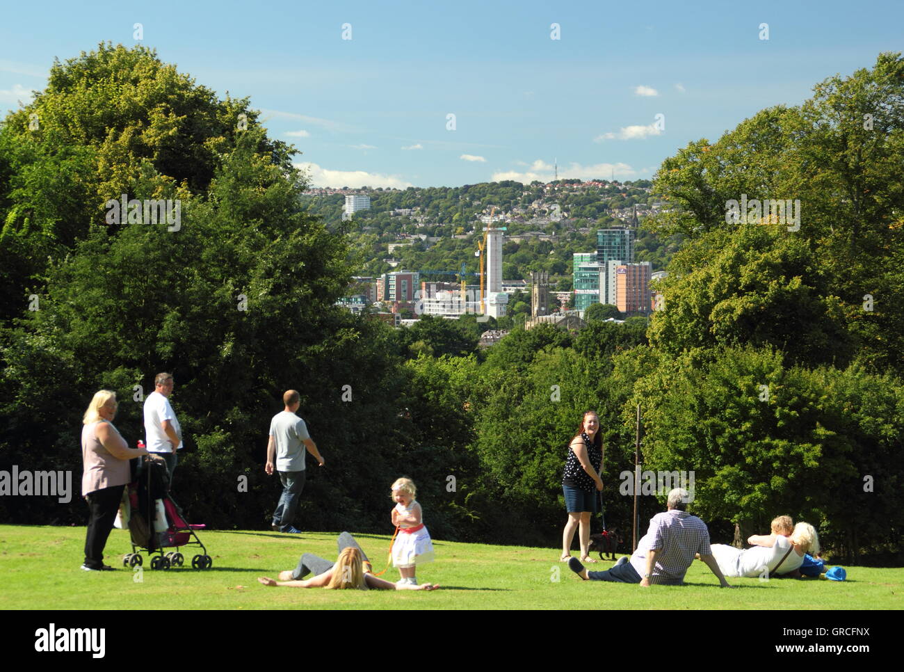 Sheffield city centre visto da uno della città 80 parchi pubblici su una soleggiata giornata d agosto, Sheffield South Yorkshire England Regno Unito Foto Stock