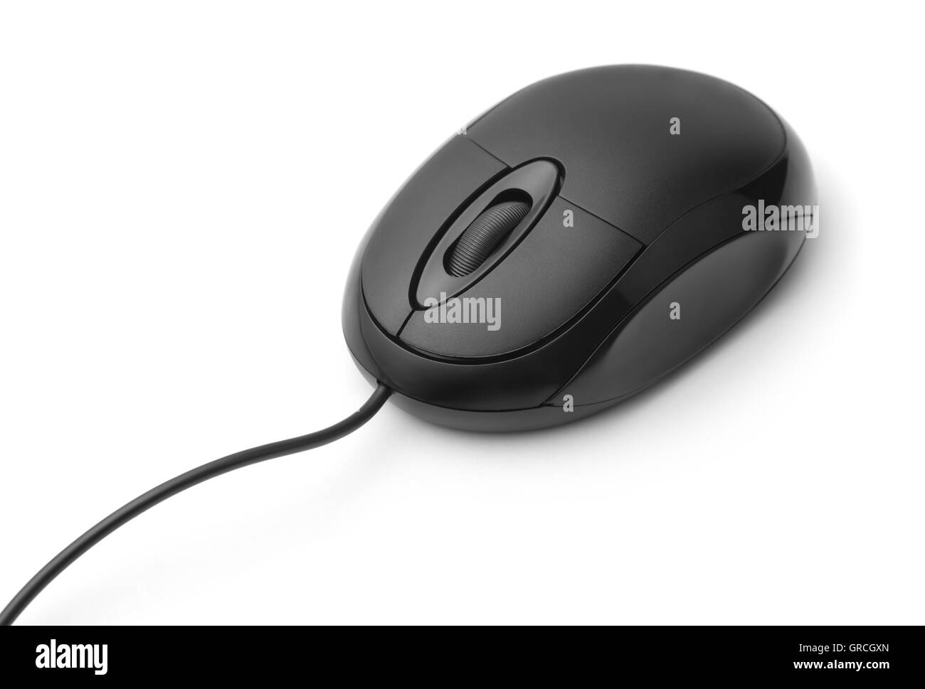 Ottico nero mouse del computer isolato su bianco Foto Stock